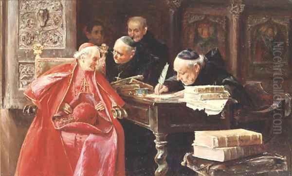 Attending to the cardinal Oil Painting by Jose Gallegos Y Arnosa