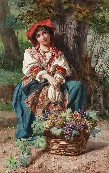 The grape picker Oil Painting by Pietro Gabrini