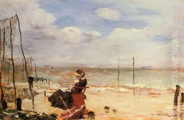 Femme sur la Plage Oil Painting by Norbert Goeneutte