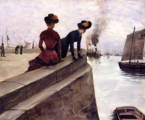 On the Jetty; Le Havre Oil Painting by Norbert Goeneutte