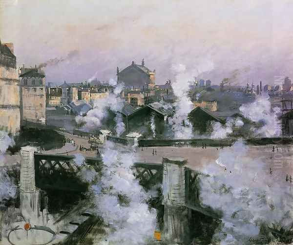 The Pont de l'Europe and Gare Saint-Lazare Oil Painting by Norbert Goeneutte