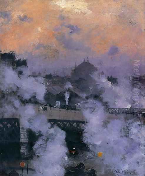 The Pont de l'Europe at Night Oil Painting by Norbert Goeneutte