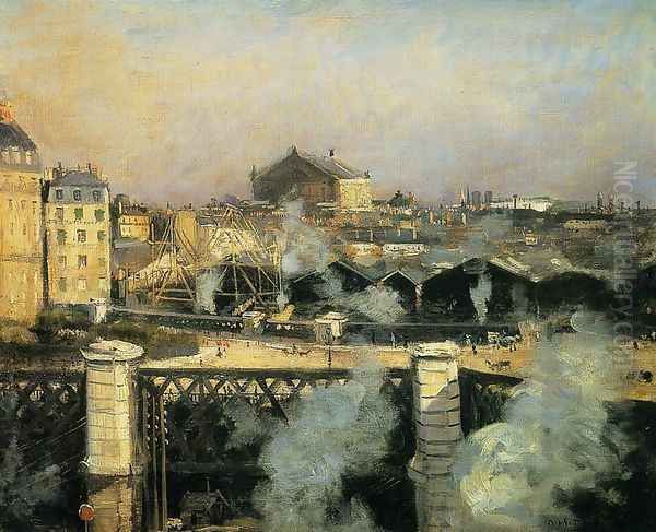 The Pont de l'Europe and the Gare Saint-Lazare with Scaffolding Oil Painting by Norbert Goeneutte