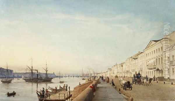 English Embankment in Petersburg Oil Painting by Eduard Gaertner