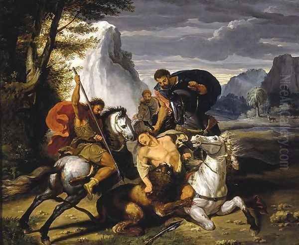 Lion Hunt Oil Painting by Benigne Gagneraux