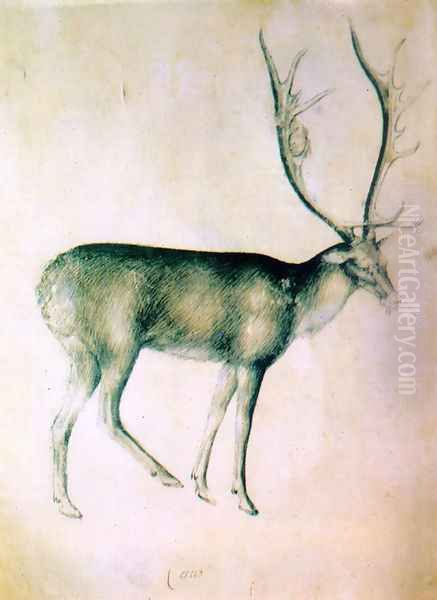 Stag (from a sketch-book) 1380-90 Oil Painting by Giovannino de' Grassi