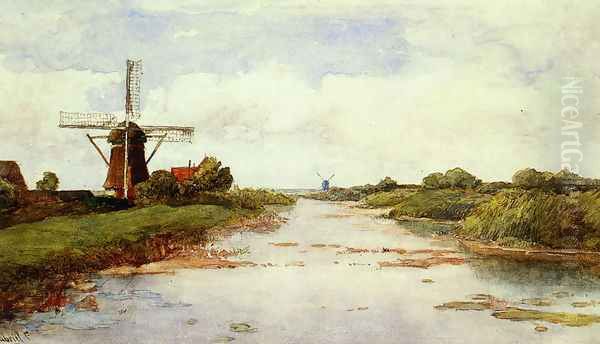 A Windmill Near Abcoude Oil Painting by Paul Joseph Constantine Gabriel