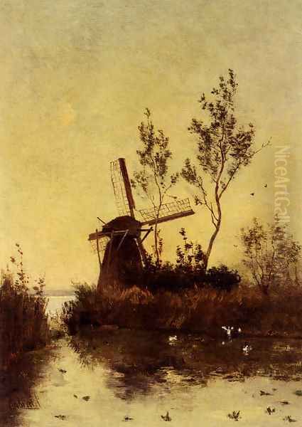 A Windmill At Dusk Oil Painting by Paul Joseph Constantine Gabriel