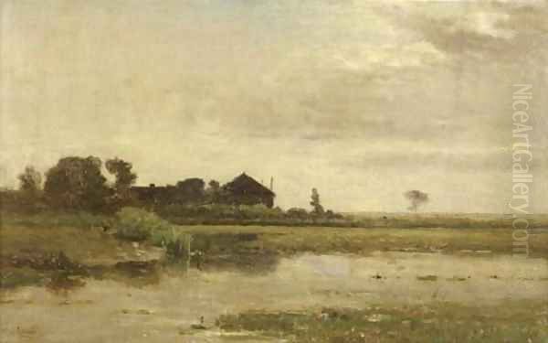 A farm in a polder landscape Oil Painting by Paul Joseph Constantine Gabriel