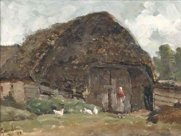 A farm-shed amongst trees Oil Painting by Paul Joseph Constantine Gabriel