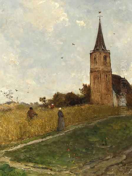 Churchgoers in a cornfield Oil Painting by Paul Joseph Constantine Gabriel