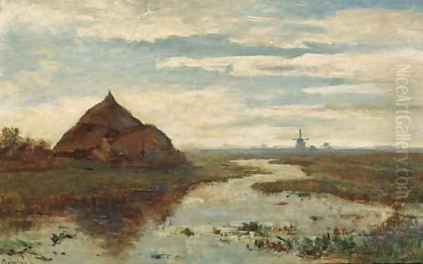 Wetering onder Kortenhoef a polder landscape Oil Painting by Paul Joseph Constantine Gabriel