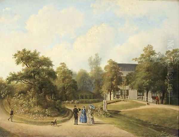 An elegant company promenading in the garden of a country house Oil Painting by Paul Joseph Constantine Gabriel