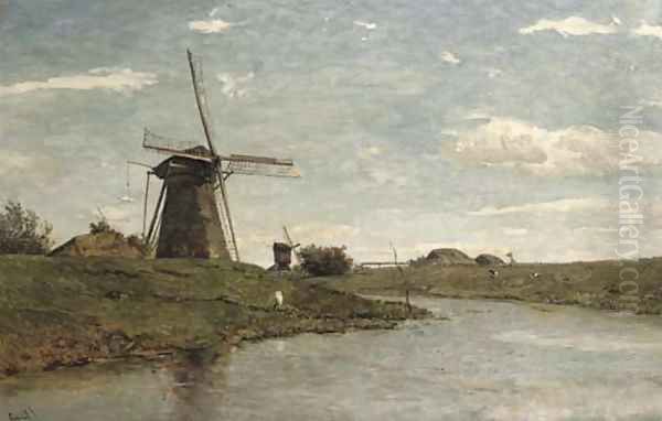 Windmills at Kinderdijk Oil Painting by Paul Joseph Constantine Gabriel