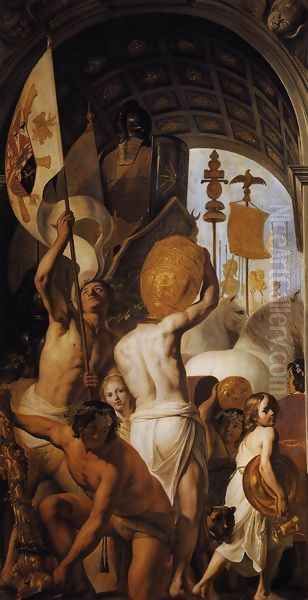 Triumphal Arch with Bearers of the Spoils of War 1648 Oil Painting by Pieter de Grebber