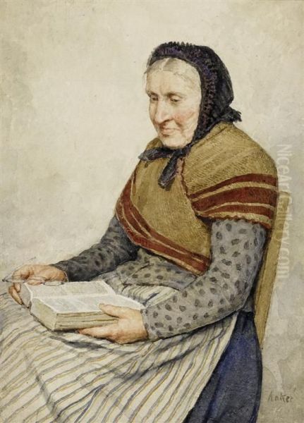 Grandmother Reading The Bible Oil Painting by Albert Anker