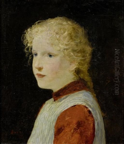 Portrait Of A Young Blond Haired Girl Oil Painting by Albert Anker