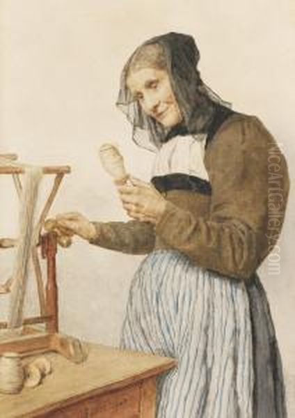 Old Woman With Spindle Oil Painting by Albert Anker