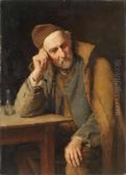 Schnapstrinker. Iii - Le Vieux Schnapseur - Un Jules Avec Verre De Schnaps Oil Painting by Albert Anker