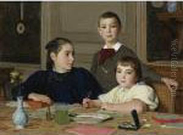 Die Geschwister Zaeslin 
The Zaeslin Siblings Oil Painting by Albert Anker