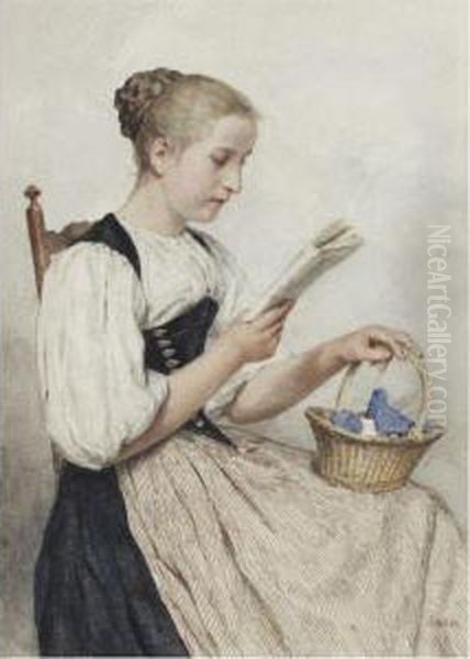 Lesendes Madchen Oil Painting by Albert Anker