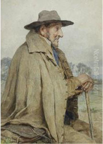 Sitzender Bauer Vor Landschaft Oil Painting by Albert Anker