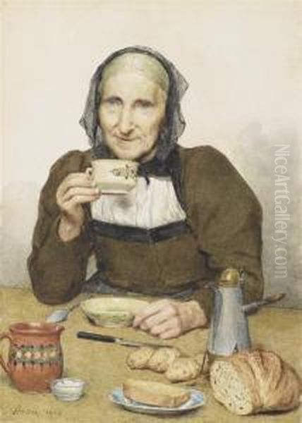 A Simple Meal Oil Painting by Albert Anker