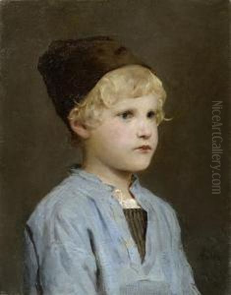 Portrait Of A Boy With Cap Oil Painting by Albert Anker