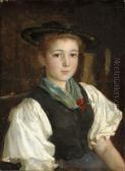 Bauernmadchen (farm Girl) Oil Painting by Albert Anker