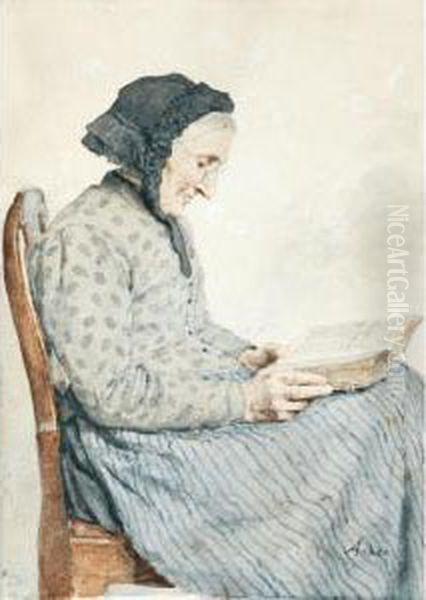 Woman From Ins Reading In Her Bible Oil Painting by Albert Anker