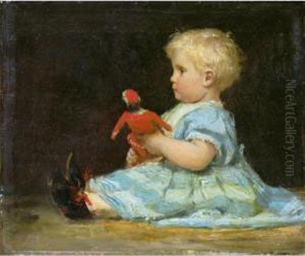 Marie Anker With Doll Oil Painting by Albert Anker