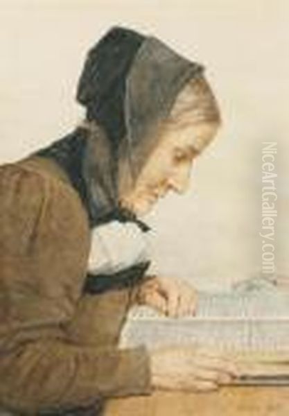 Woman Reading. Oil Painting by Albert Anker