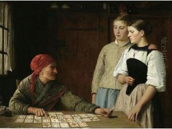 Fortune Teller Oil Painting by Albert Anker