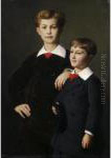 Portrait Of The Chretien Sons Oil Painting by Albert Anker