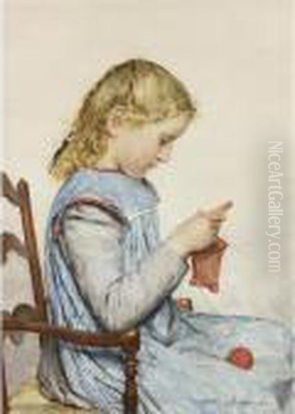 Strickendes Madchen, 1905
Girl Knitting Oil Painting by Albert Anker