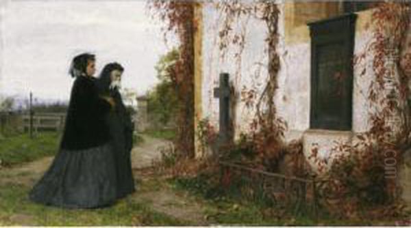 At The Cemetery Oil Painting by Albert Anker