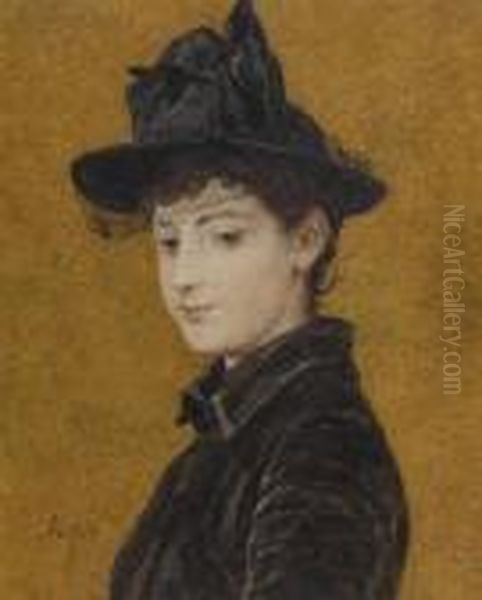 Portrait Of A Lady With Hat Oil Painting by Albert Anker