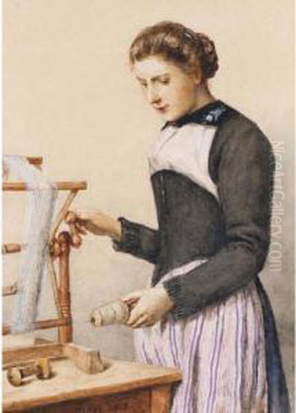 Junge Frau Am Webstuhl Oil Painting by Albert Anker