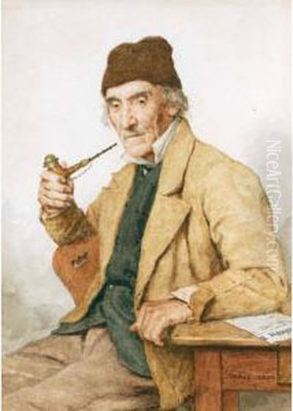 Grandfather With Pipe Oil Painting by Albert Anker