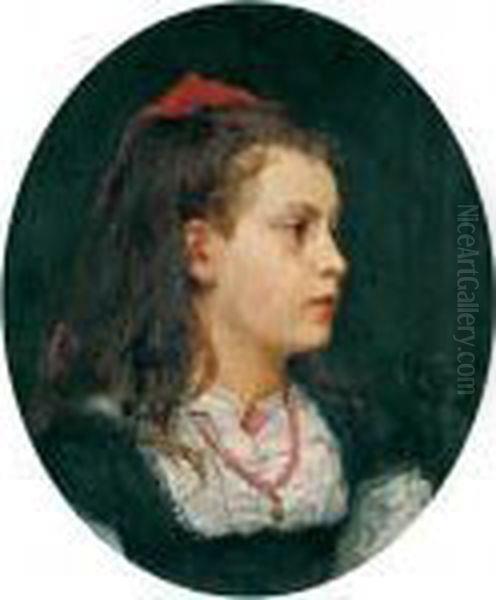 Bildnis Bethli Oser, 1871 
Portrait Of Bethli Oser, 1871 Oil Painting by Albert Anker