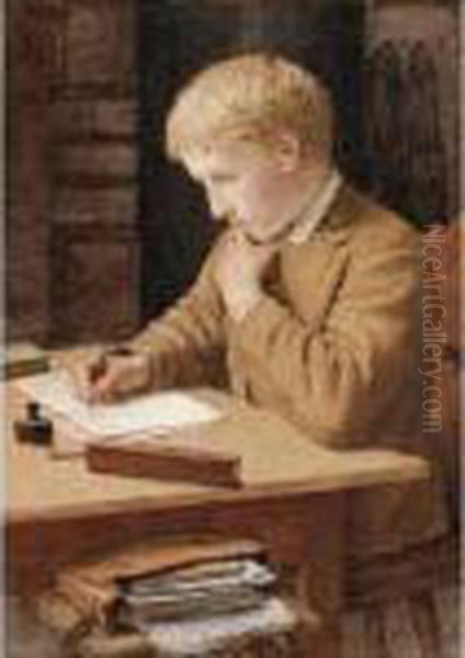 Schreibender Knabe, 1905
Boy Writing, 1905 Oil Painting by Albert Anker