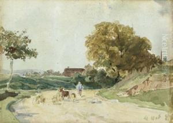 Landscape With Herdsman Oil Painting by Albert Anker