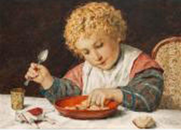 Kind Am Tisch Oil Painting by Albert Anker