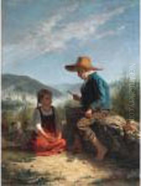 The Whistle Carver Oil Painting by Albert Anker