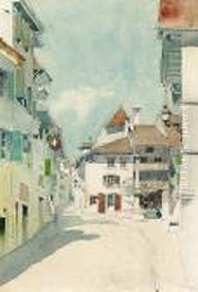 Dorfstrasse In Auvernier. Oil Painting by Albert Anker