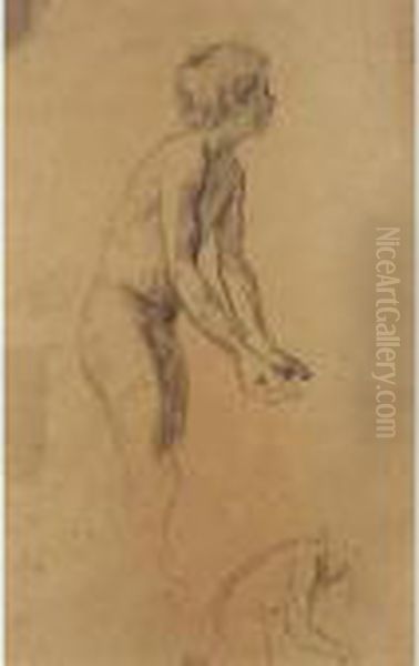 Junglingsakt Mit Offenen Handen Male Nude With Open Hands Oil Painting by Albert Anker