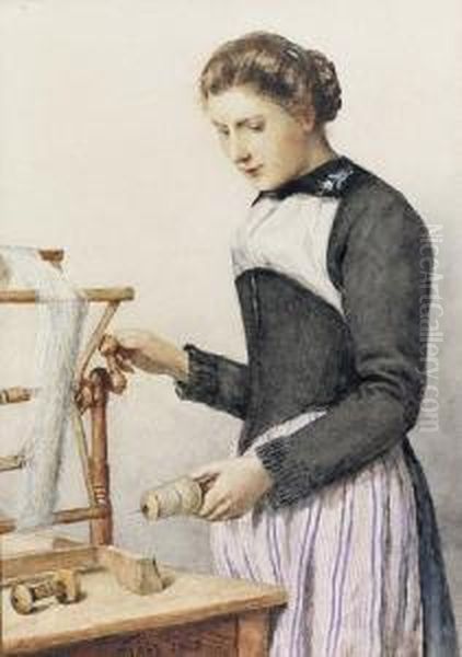 Die Junge Spinnerin. Oil Painting by Albert Anker