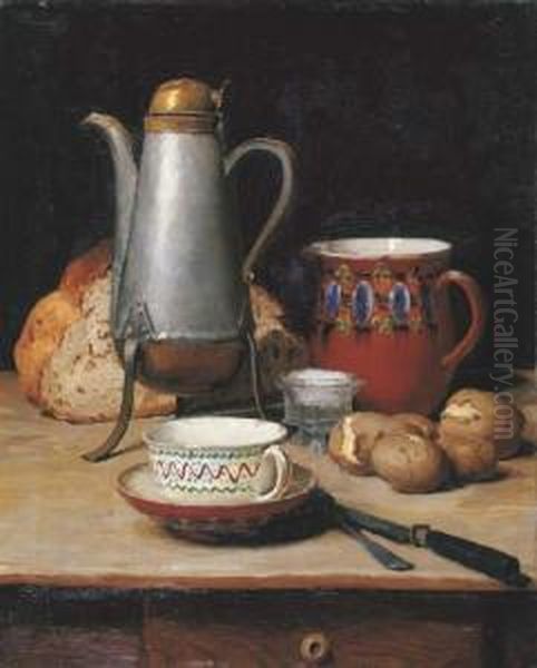 Stilleben: Kaffee Und Kartoffeln Oil Painting by Albert Anker