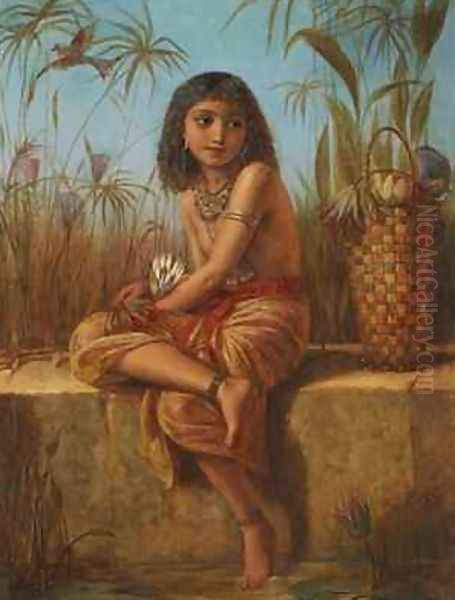 An Egyptian Flower Girl Oil Painting by Frederick Goodall