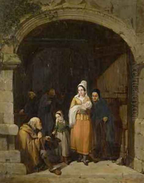 Leaving a Church Brittany Oil Painting by Frederick Goodall